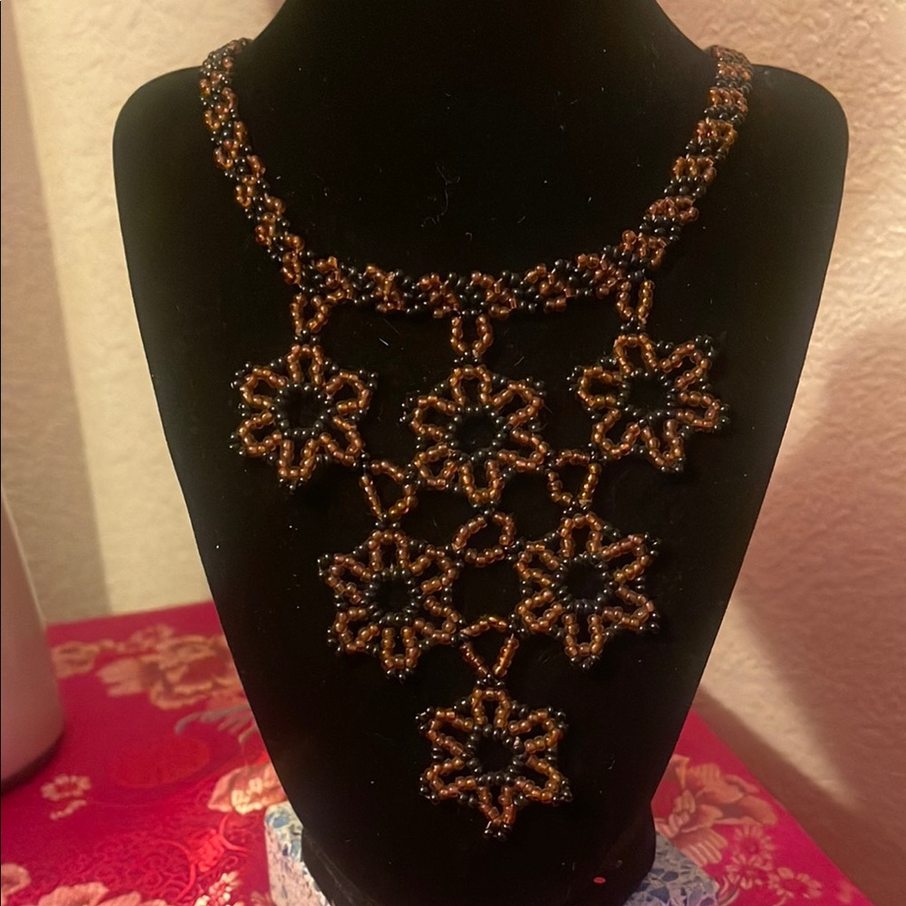 South African traditional Handmade  Beaded Necklace in Black and Gold